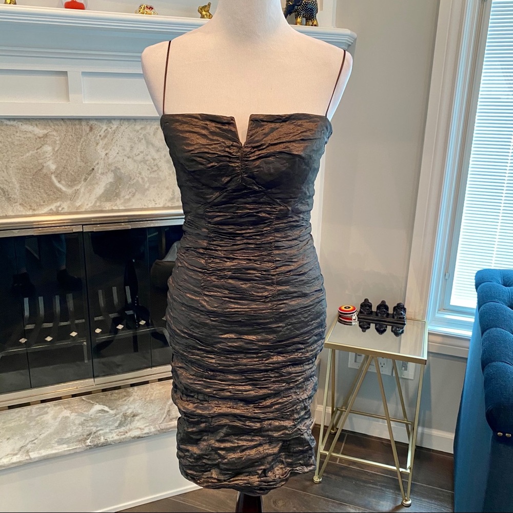 Nicole Miller Bronze Crinkle Cocktail Dress 8p